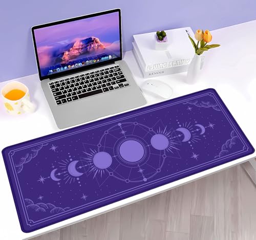 Kawaii Purple Large Gaming Mouse Pad, Moon Phase Magic Celestial Desk Mat Cute, Non-Slip Rubber Computer Mousepad, Laptop Desk Pad, 31.5x11.8 in - color: Moon Phase on Purple