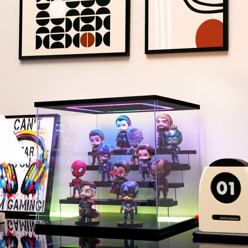 Clear Acrylic Display Case with Light , 5 Tier Multiple Color Lights Display Box Stand Assembly Dustproof Protection Showcase for Collectibles Action Figures (Black 12.6×12.2×11.8in) - color: Black-colorful light, size: 5 Tier 12.6×12.2×11.8in; 32×31×30cm