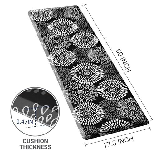 LuxStep Kitchen Mat Waterproof Kitchen Rugs for Floor Cushioned Anti-Fatigue Mat Non-Slip Standing Desk Mat Comfort Floor Mats for House Sink Office 17.3" x 60" Black - color: Black, size: 60"L x 17.3"W x 0.5"Th
