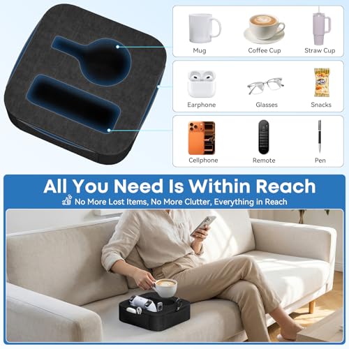Couch Cup Holder Pillow, Couch Caddy for Drink, Snack, Phone, Remote, Game Controller, Removable and Washable Cup Cozy Pillow, Small Sofa Cup Holder Tray for Bed, Car, Desk, Sofa, Black - color: Black, size: XS-9.3"×9.3"×2.8"