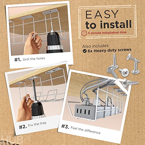 Compact Under Desk Cable Tray Organizer – Wire Management Set, White (2-Pack, 12") - color: White, size: 12in (2-Pack)