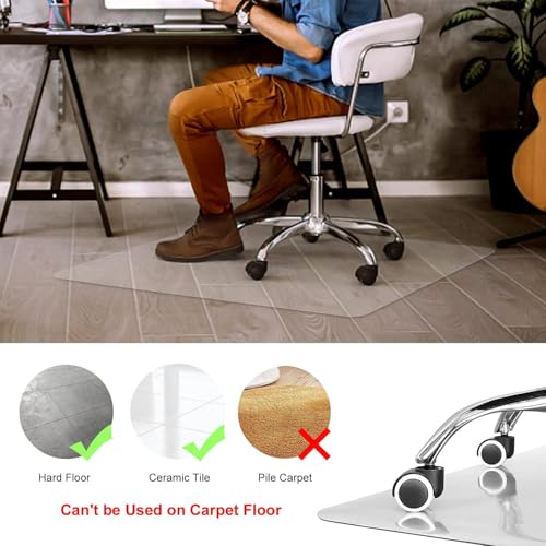 Kuyal Clear Chair Mat, Hard Floor Use, 48" X 53" Transparent Office Home Floor Protector mat Chairmats (48" X 53" Rectangle) - size: 48" x 53" Rectangle