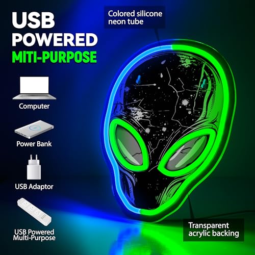Alien Neon Sign,Dimmable Alien LED Neon Signs for Wall Decor Bedroom Game Room Man Cave Party Decor, LED Light Sign Gifts for Teen Boy Room - color: alien