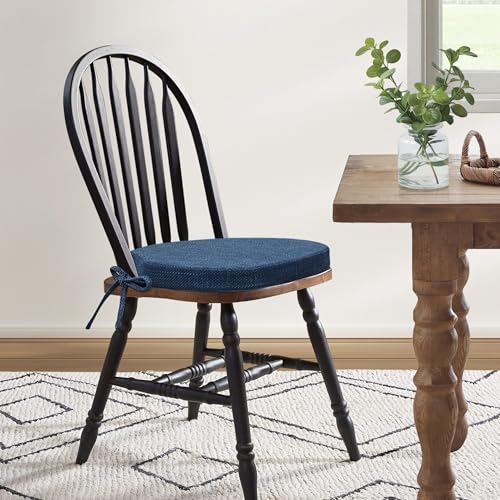 Shinnwa Dining Chair Cushions Set of 4, High-Resilience Foam Windsor Seat Pads, Kitchen Chair Cushions with Ties & Textured Cover, 4 Pack, 16.5 x 15.5 x 2, Navy Blue - color: Navy Blue, size: 4 Count (Pack of 1)