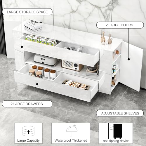 TV Stand Cabinet Up to 55 inch with Conceals Storage, High Gloss, Black | TV cabinet with 2 Push-Open doors and 2 drawers, entertainment center, storage cabinet, modern style, living room, office - color: High Gloss White, size: 55.12"W*13.78"D*27.56"H