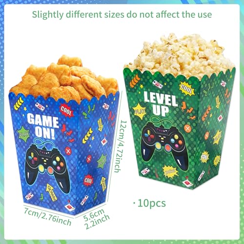 10Pcs Video Game Popcorn Boxes Level Up Candy Goodie Boxes Gaming Party Favors Gift Bags Video Game Birthday Party Supplies Baby Shower Decorations