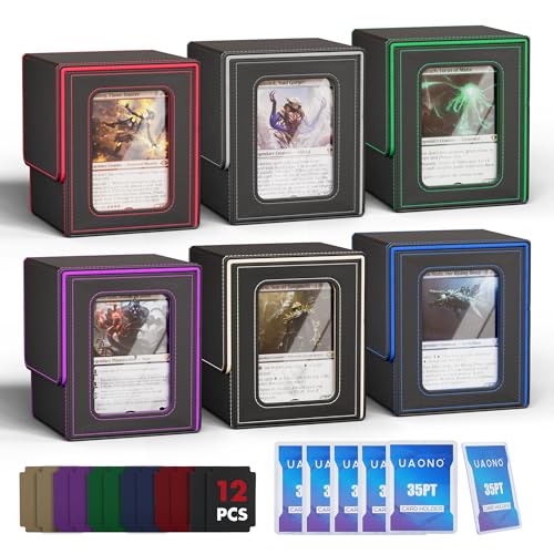 UAONO 6 Pack MTG Commander Deck Box, Independent Commander Display, Fits 600 Double-Sleeved Cards, Magnetic Deck Case for Magic the Gathering TCG, 12 Dividers & 6 Top Loaders (6 Color) - color: 6 Pack - 6 Colors