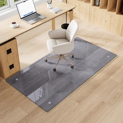Tempered Glass Gray Chair Mat for Carpet & Hard Floor, 30"x55" Office Chair Mat - Heavy Duty & Scratch Resistant, Non-Slip Pads, Rounded Corners & Polished Edges - color: Grey, size: 30"x55"