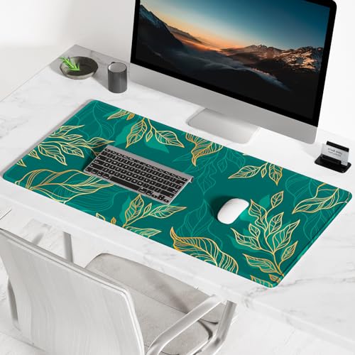 BOSOBO Large Mouse Pad, XXL XL Extended Gaming Mouse Mat, Desk Mat for Office & Home, Long Keyboard Mat, Huge Desktop Full Cover 31.5 x 11.8 Inches, Artistic Luxury Leaves Green - color: Artistic Luxury Leaf Line, size: XL - 31.5 x 11.8 Inches