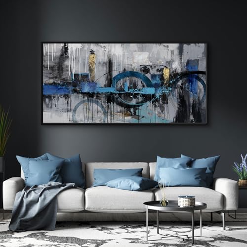 KLAKLA Abstract Wall Art - Blue and Gray Pictures Canvas Artwork for Living Room Bedroom Horizontal Black Framed Above Bed Wall Decor - color: Grey Abstract - 3, size: 30x60