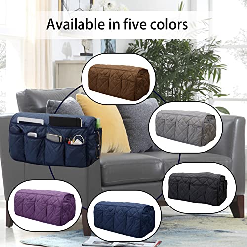 Armchair Caddy, Sofa Armrest Organizer with 14 Pockets, Waterproof Non Slip Recliner Remote Control Holder, Couch Chair Arm Storage for TV Remotes, Phone, iPad, Magazine, Books - color: Coffee