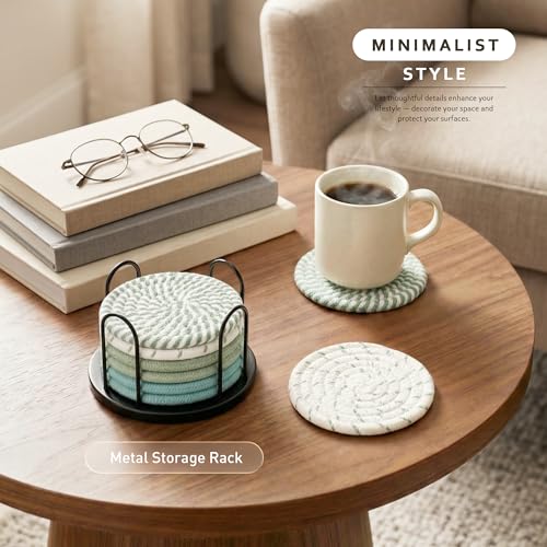 Lazebox Coasters Set of 8 for Drinks, 4 Inch Large Coasters for Coffee Table, Tabletop Protection for Hot & Cold Drinks, Versatile Coasters for Home Decor, Non-Slip & Easy to Clean, Mint Green - color: Mint Green