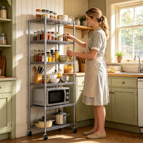 REGILLER 6 Wire Shelving Steel Storage Rack Adjustable Unit Shelves for Laundry Bathroom Kitchen Pantry Closet(Silver,11.7" D x 16.8" W x 63" H,With Wheels) - color: Silver, size: With Wheels 6tier 11.7"D x 16.8"W x 63"H
