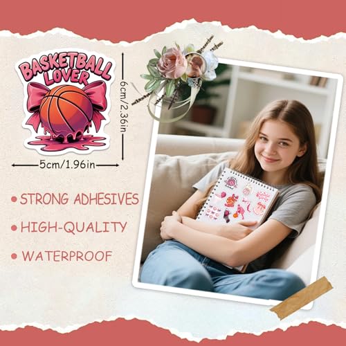 100Pcs Pink Sports Stickers, Waterproof Vinyl Stickers for Water Bottles Laptop Skateboard, Cute Basketball Soccer Baseball Stickers (2-3 Inch) for Teens Girls Sports Fans - style: Sweetheart Stadium