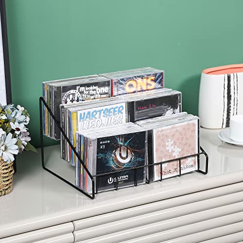 MyGift CD Display Stand, CD Rack Tower, 3-Tier DVD Stand Holder, Tabletop Compact Disc Jewel Case Storage, Step Tier Office Media Organizer, Modern Matte Black Metal Wire - color: Black, size: 1 Rack