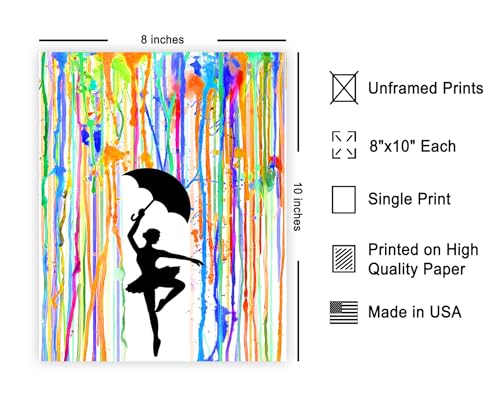 Poster Master Ballerina Poster - Dancing Under The Rain Print - Abstract Art - Silhouette Illustration - Rainbow Creation - Great Bedroom or Living Room Decor - 8x10 UNFRAMED Wall Decor - color: Style-12, size: 8"L x 10"W
