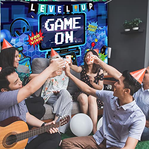 Blulu Video Game Party Decoration Video Gaming Photo Backdrop Background Birthday Photo Banner Gamer Room Decor for Game Fans Video Gamer Party Decoration Supplies (70.9 x 43.3 Inch)