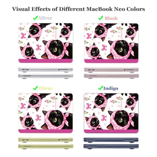Ultra Slim Case for 2026 MacBook Neo 13 Inch (A3404, A18 Pro), 5 in 1 Kit with Screen Protector, Keyboard Cover, Webcam Cover & Dust Plugs, Cute Black Cat & Dainty Pink Tulip Floral - color: Funny Black Cat