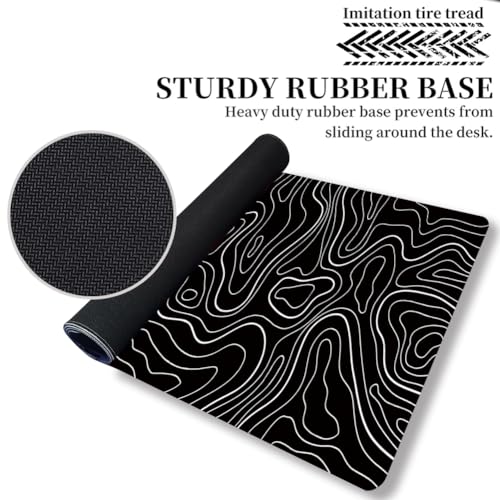 HGWALP Black Topographic Large Gaming Mouse Pad Extended XXL(900 * 400 * 3MM) Mouse Mat Long Desk Pad with Stitched Edges for Keyboard Home Office Gaming Work Big Desk Mat - color: Black TOPO
