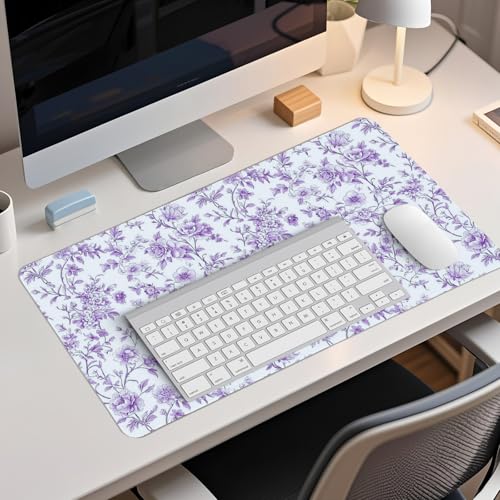 Purple Chinoiserie Mouse Pad,Vintage Purple and White Floral Desk Mat,XL Large Vintage Flowers Preppy Mouse Pad,Girly Laptop Desk Mat for Dorm Home Office,23.6x11.8 Inch - color: L Purple