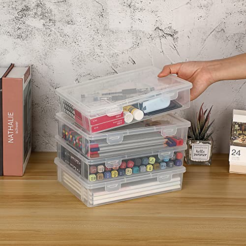 BTSKY Clear Plastic Storage Box with Flap Lid, Multipurpose Craft Organizers and Storage Box Art Supply Storage Organizer Plastic Sewing Box for Beads Pencils Notebooks, 4 Pack Small - size: Small-4 Pack