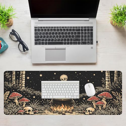 Dark Fantasy Gaming Mouse Pad Skeleton Witch Scene Large Desk Mat Extended Large Laptop Keyboard Non-Slip Rubber Base with Stitched Edges for Home Office Computer Keyboard Laptop 31.5"x11.8" - color: Dark Fantasy