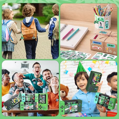 243 Pcs Video Game Party Favors for 24 Kids Gamer Goodie Bag Stuffers for Boys Gaming Birthday Party Supplies with Gift Boxes, VIP Pass, Balloons, Bracelets, Keychains, Badges, 3D Stickers - color: Green