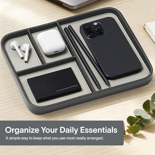 Nordik Leather Valet Tray - Sahara Gray - 9.5 x 7.9 Inch Medium Vegan Leather Tray - Stylish Nightstand Organizer for Men - Modern Bedside Caddy - EDC Catchall for Key Watch Wallet Jewellery - color: Sahara Gray, size: 9.5in x 7.9in