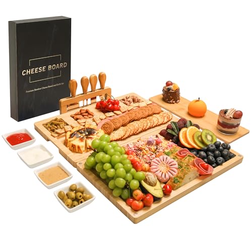 drmvalg Charcuterie Board Cheese Tray Set with Stainless Steel Knives, Slates and Bowls. Gift for Housewarming, Wedding Couple, Bridal Shower (cb001) - size: cb001