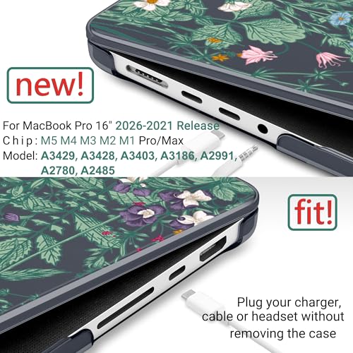 DONGKE Compatible with MacBook Pro 16 Inch Case (2026-2021 Release, M5 M4 M3 M2 M1 Pro/Max Chip), Plastic Hard Shell Cover with Keyboard Cover & Screen Protector for MacBook Pro 16", Garden Florals - color: Black Garden Florals