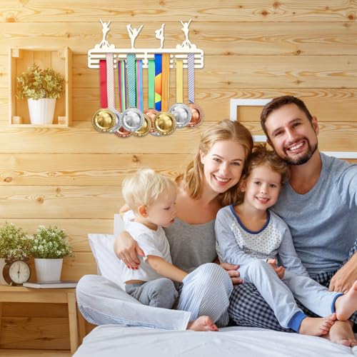 Resama Medal Hanger Holder Display Wall Rack Frame Shelf-Medal Hanger Awards Ribbon Soccer,Gymnastics,Holder Display Rack for 60 Medals - color: Gymnastic White