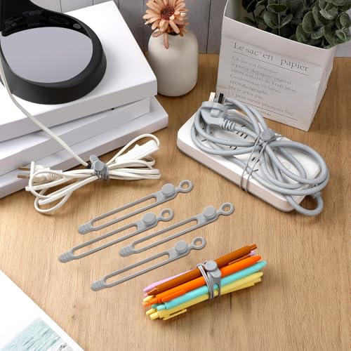 Nuanchu 40 Pcs Silicone Cable Ties Reusable Holder Adjustable Straps Multipurpose Charging Cable Organizer for Fastening Charging Cords Wires(7.1 Inch,Gray) - color: Gray, size: 7.1 Inch