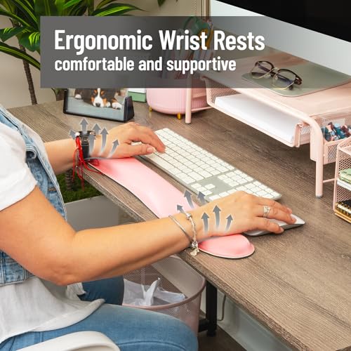 Mind Reader Ergonomic Wrist Rest Set, Keyboard and Mouse Support with Memory Foam, Non-Slip Base, Office and Gaming, Pink - size: Single Pink