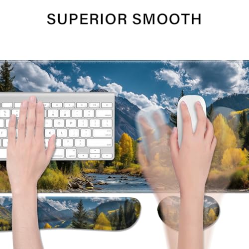 Desk Pad and Keyboard Wrist Rest, Large Mouse Pad + Keyboard Pad+Mouse Wrist Support, Non-Slip Desk Mat Protector for Office, Home 31.5×11.8 Inches Fall Forest - color: Fall Forest
