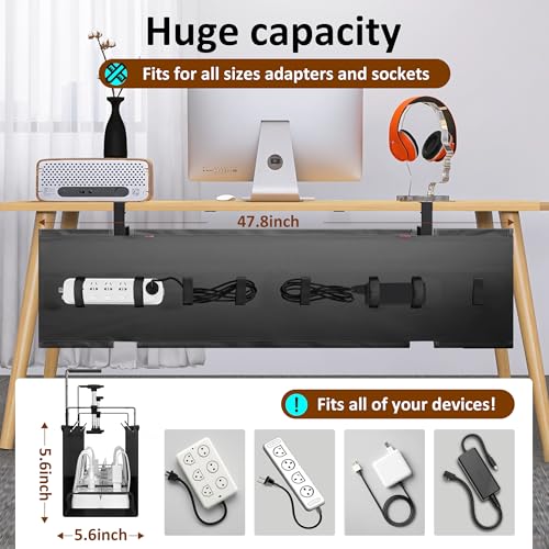48" Gaming Under Desk Cable Management Tray, Black No Drill Cord Organizer for PC Setup, Large Anti-Sag Wire Hider, Stealth Cable Management Net for Battlestation (Black, 47.8") - color: Black, size: 47.8"×5.6"