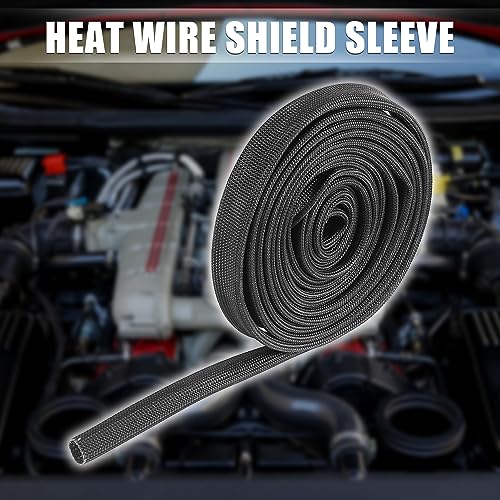 X AUTOHAUX Fiberglass Heat Wire Shield Sleeve Heat High Temp Shield Adjustable Heat Shield 10ft 10mm 3/8" Black for Car Wire Loom Protection - size: 3/8"