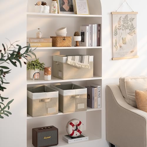 GRANNY SAYS Closet Storage Bins, Large Fabric Storage Bins, Collapsible Clothing Storage and Organization, Decorative Storage Bins, Khaki&Ivory, Large, 3-Pack - color: White&Kahki, size: Large