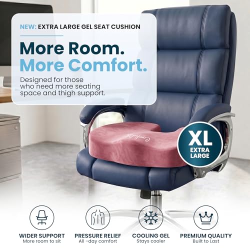 ComfiLife Extra Large Gel & Memory Foam Seat Cushion - Doctor Recommended Office Chair Cushion, Car Seat Cushion - Back & Sciatica Pain Relief - Wide Seat Cushion for Big & Tall (Pink) - color: Pink, size: X-Large
