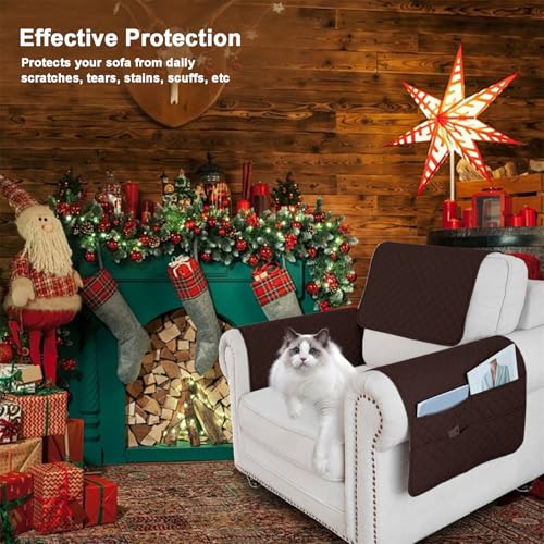 Waterproof Sofa Armrest Cover Headrest Cover with Side Pocket Non-Slip Couch Protector for Armchairs, Chairs, and Sofas (Brown,2 Seater 4PCS) - color: Brown, size: 2 Seater 4PCS