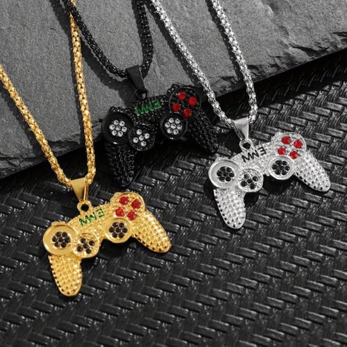 Unplated Alloy Chain - Fashion Gamer Controller Pendant Necklace for Men - Studded Gamepad Jewelry - Stylish Video Game Party Accessory