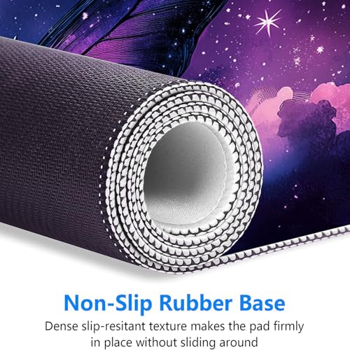 Butterfly Desk Mat Gaming Mouse Pad 31.5 x 11.8 Inch Star Moon Purple Pink Dreamy Mousepad Extended Large Laptop Keyboard Non-Slip Rubber Base with Stitched Edges for Home - color: Butterfly, size: 11.8W x 31.5L inches