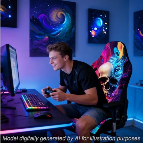 Gaming Chair Covers, 3D Printing Stretchable Soft Non-Slip Easy to Install Gamer Chair Cover with Armrest Cover(No Chair)(K) - color: K