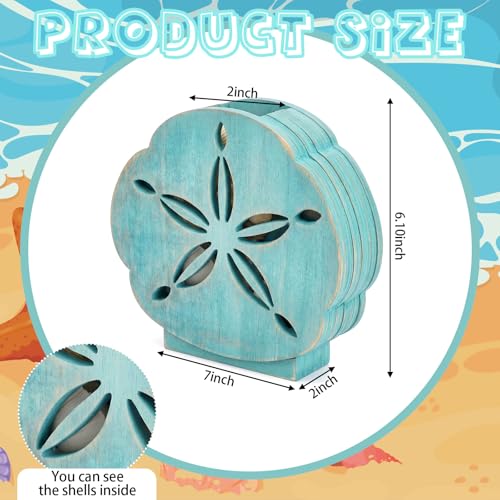 CroBlissful Green Sand Dollar Seashell Holder Seashell Display Box Wooden Small Starfish Shell Display Case with Acrylic Clear Window Shark Tooth Collection Box for Shells Sea Rock Home Decor Present - color: Green, style: Sand Dollar