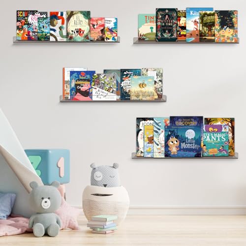 Dezzer 6 Pack Acrylic Shelves for Wall, 15" Acrylic Floating Shelves for Bathroom Bedroom, Invisible Bookshelf Wall Ledge Storage Shelf Books Perfume Toys Action Figure Display Shelves, Clear Gray - style: 15 inch 6-pack Gray