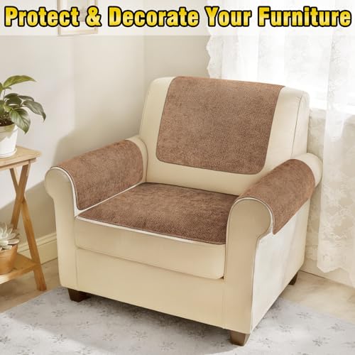 Couch Arm Covers, Sofa Arm Covers, Waterproof Armrest Cover for Sofa, Loveseat, Armchair, Anti-Slip Recliner Arm Cover, Headrest Cover, Arm Chair Covers Set of 2 (Brown, 22"×18") - color: Brown, size: 22" x 18" - 2 pcs