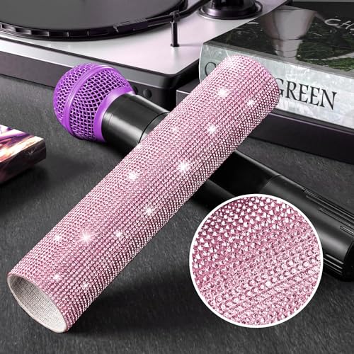 Facmogu MIC NOT Include Pink Microphone Decorative Sleeve, Wireless Microphone Cover, Pretend Glitter Bedazzled Microphones Sleeve, Sparkly Bling Rhinestones Mic Cover for Disco Stage Party & TV Show - color: Pink