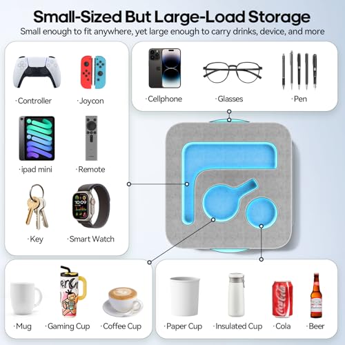 Couch Cup Holder Pillow, Sofa and Bed Caddy for iPad, Kindle, Switch, Game Controller, Remotes, Phones, Small-Sized Cup & Drink Holder for Couch, Bed, Desk, Car, Beach, Bathroom Cup Holder - color: Ash Gray, size: S-12"×12"×3.2"