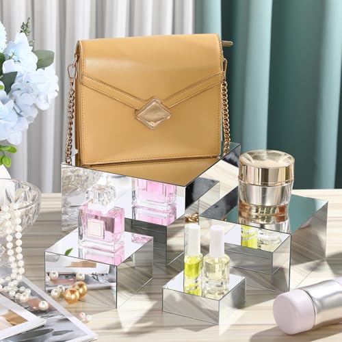 Geelin 6 Pack Acrylic Risers for Display Acrylic Cube Boxes Risers Display Stands with Hollow Bottoms Decorative Stand for Jewelry Candy Table Decor 6 Sizes(Silver,3 to 8 Inch,Square) - color: Silver, size: 3 to 8 Inch, style: Square
