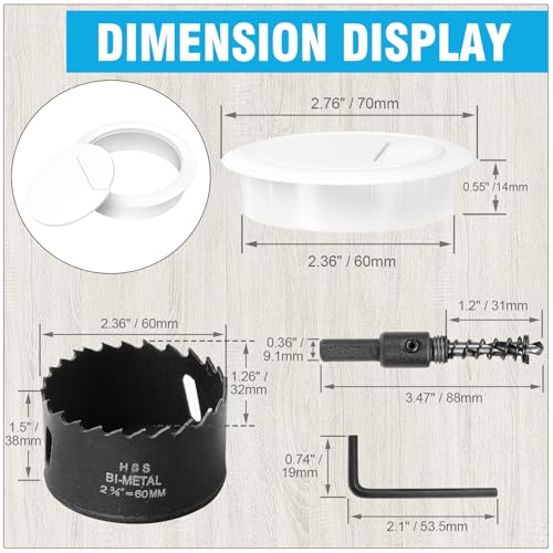 2-3/8" Spring Desk Grommet, JTemgle Plastic Cable Hole Cover with Hole Saw Computer Table Cord Wire Organizer Caps Desktop Cord Management for Home Office TV Stands Tabletops - White, 7 Pcs - color: White, size: 2-3/8" / 60mm