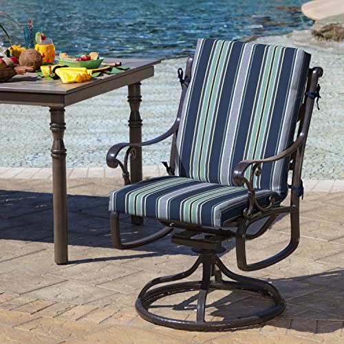 Arden Outdoor Midback Chair Cushion, 18 x 16.5, Water Repellent, Fade Resistant 18 x 16.5, Sapphire Aurora Blue Stripe - color: Sapphire Aurora Blue Stripe